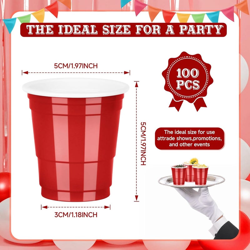 Pineburg 100 Pack 2oz Valentine's Day Plastic Shot Cups, Red Plastic Shot Glasses, Mini Disposable Cups for Parties Carnival Birthday Weddings Party Supplies(Red) - Image 2
